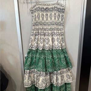 Tory Burch Bandana Print Ruffled Maxi Dress in Green/Ivory